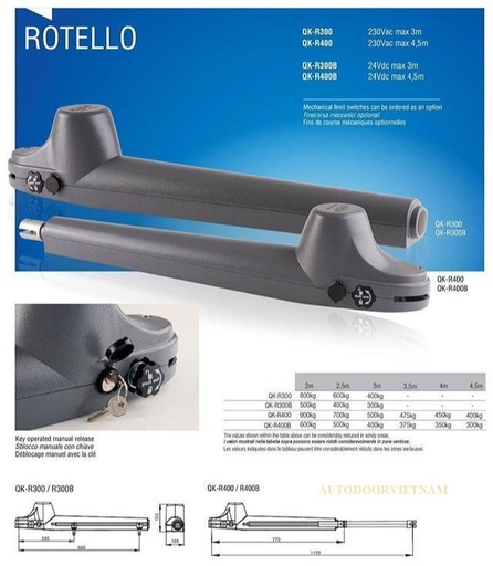 Motor cổng tự động tay đòn Quiko rotello QK -R-400 800kg Italy